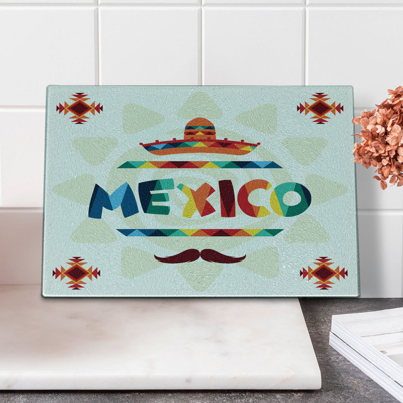 Planche à découper Ambesonne en verre trempé mexicain Sombrero Aztec multicolore
