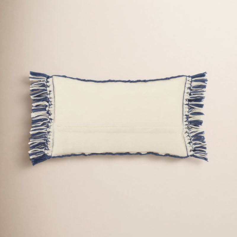 Senda Fringed Outdoor Throw Pillow, Dark Blue/Ivory, Pillow Cover Only - No Insert