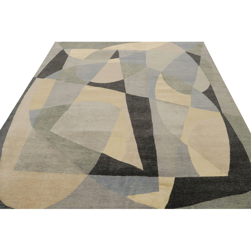 Rug & Kilim’S Mid-Century Modern Style Rug With Gray & Green Geometric Patterns, Rectangle 8'2" x 10'2"
