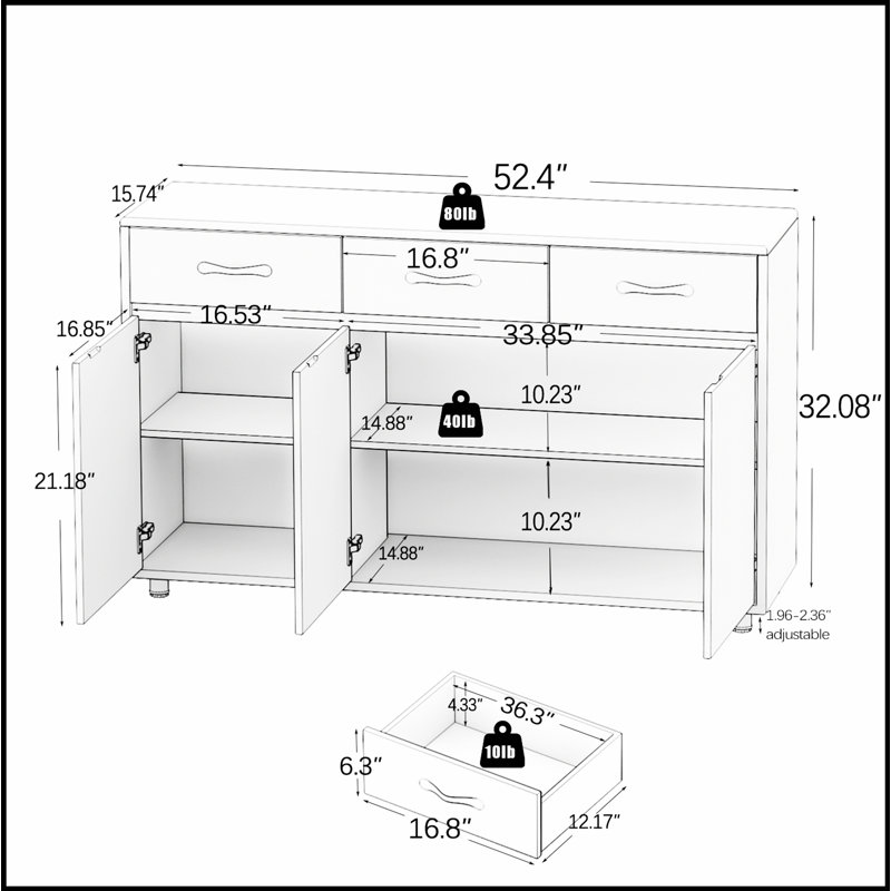 Three Doors Side Table-Grey with Spacious Storage and Durable Design, Perfect for Modern and Traditional Interiors., Gray