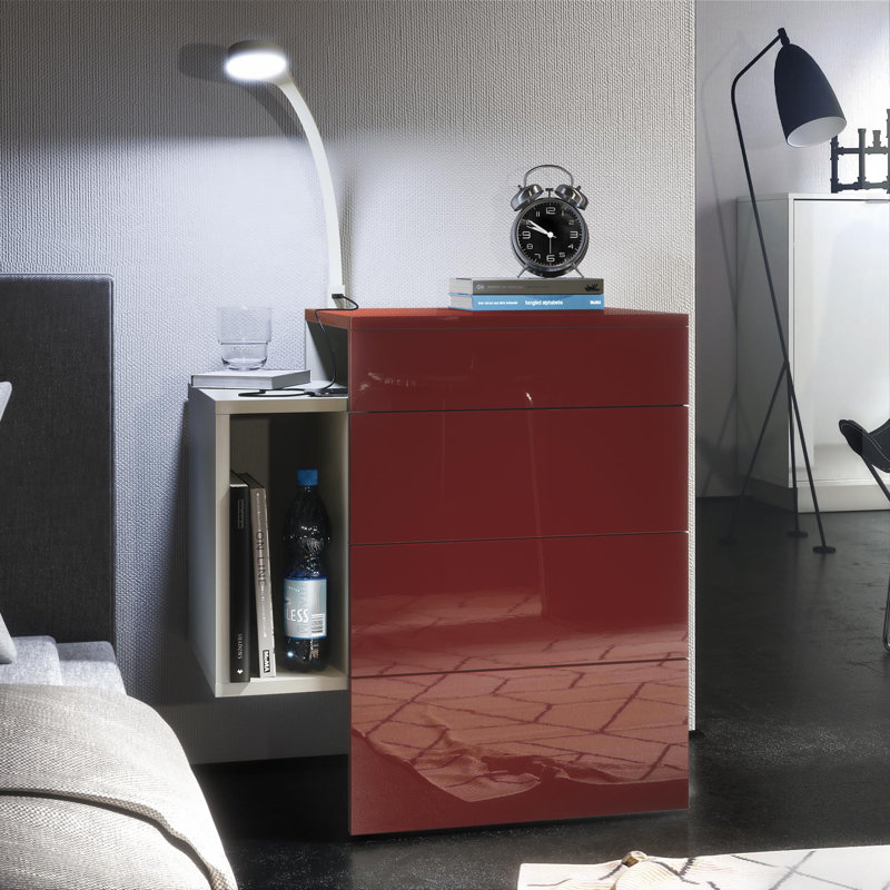 Mcardle 2 Drawer Bedside Table, With LED Flexi light, Bordeaux