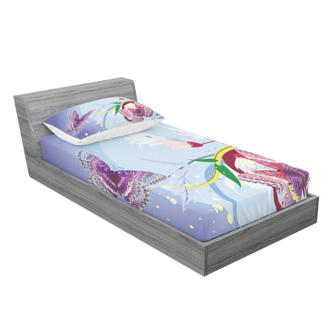 Fantasy Flowers and Butterflies Microfiber Sheet Set Ambesonne 