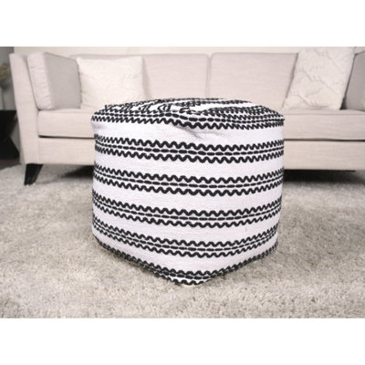 Pouf en tissu naturel et noir, carré 16 x 16 x 16, capacité de 200 lb, matériau en coton robuste, entièrement assemblé, nettoyage des taches, bourre de perles - avec du coton robuste de 16 po x X, nettoyage seulement, rembourrage