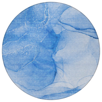 Tapis d'intérieur rond lavable abstrait bleu 8 pi HomeRoots