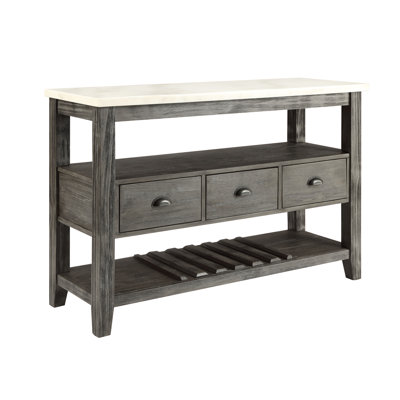 Muhammad Wooden Kitchen Island with Marble Top & Drawers