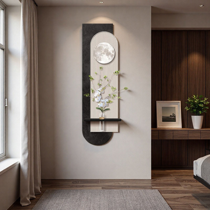 Art mural moderne luxueux à motif de lune et de fleurs - décor de vestibule, H 62,99 po x l 20,87 po x P 1,38 po