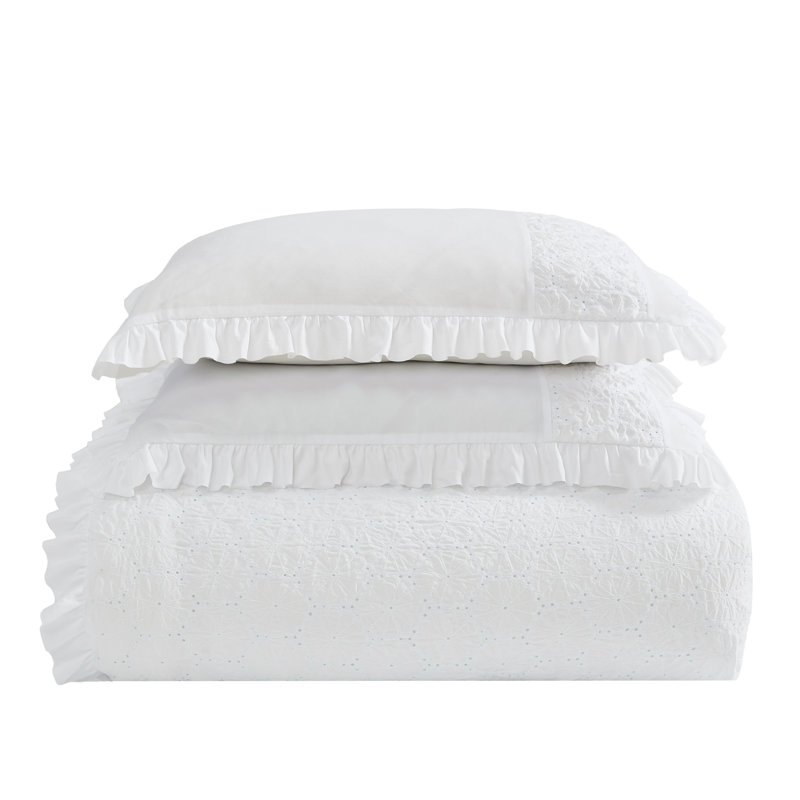 MF Eyelet Ruffled Comforter Set, Twin Comforter + 1 Standard Sham