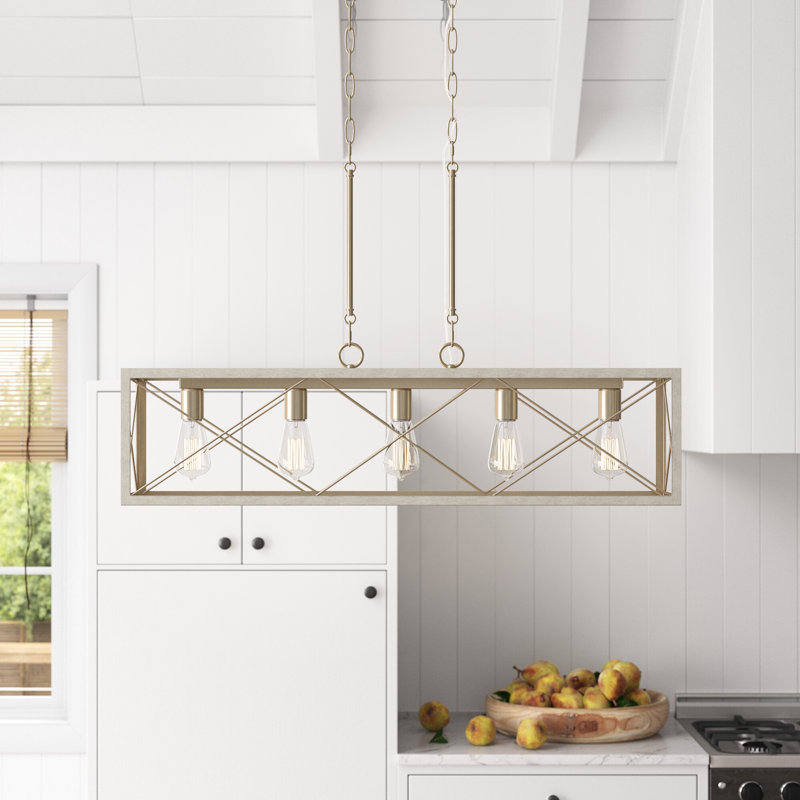 Evys Dimmable Kitchen Island Square / Rectangle Chandelier, 109" H x 36" W x 7.78" D, 5, French Ash
