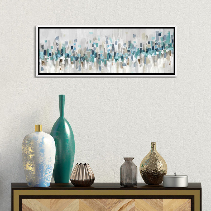 «Blue Staccato» par Inconnu - reproduction d'art, Toile blanche avec cadre flottant, H 12 po x l 36 po x P 1,5 po