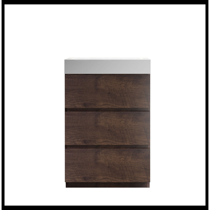 37/24 24.00'' Free Standing Single Bathroom Vanity with Ceramic Top, White, Walnut