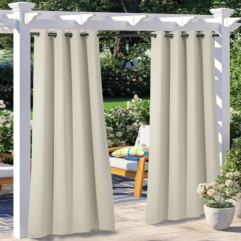 Blackout Outdoor Curtains 2 Panels Waterproof, Thermal Insulated Stainless Steel Rustproof Grommet Indoor Outdoor Curtains & Drapes for Yard/Gazebo Grommet