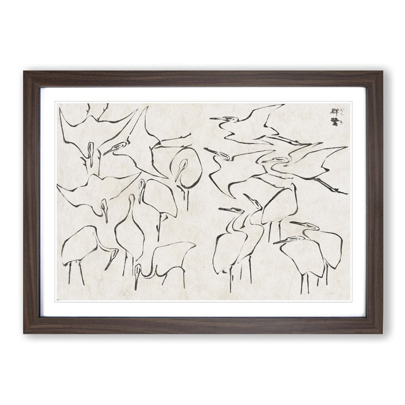 Cranes by Katsushika Hokusai - Framed Print, 27cm H x 36cm W x 2cm D, Walnut Framed
