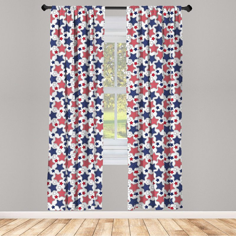 East Urban Home 4th of July 4-Panel Curtains, Grunge Pattern USA, Ruby Violet Blue White, 56" W x 84" L
