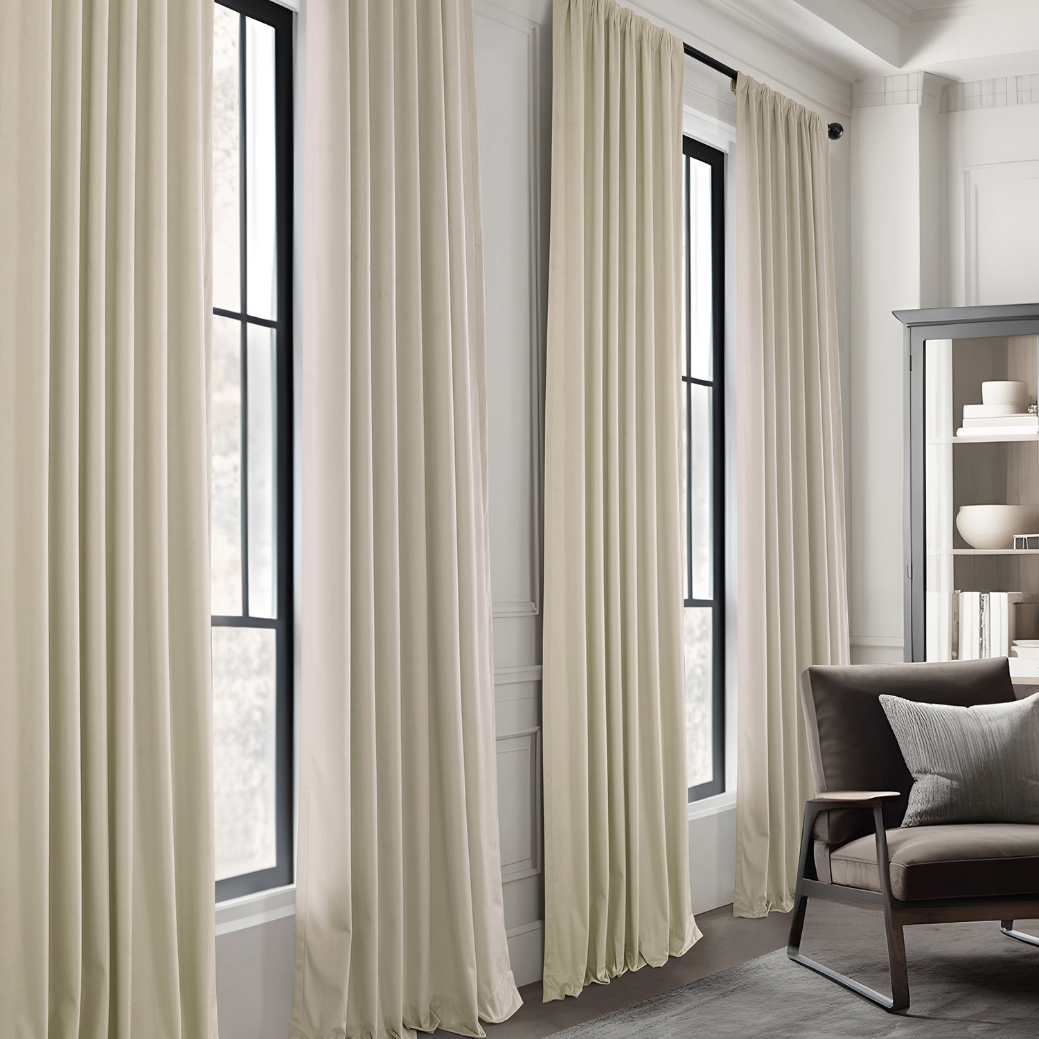 Winnette Velvet Room Darkening Curtain Set, Light Ivory, 50" W x 120" L