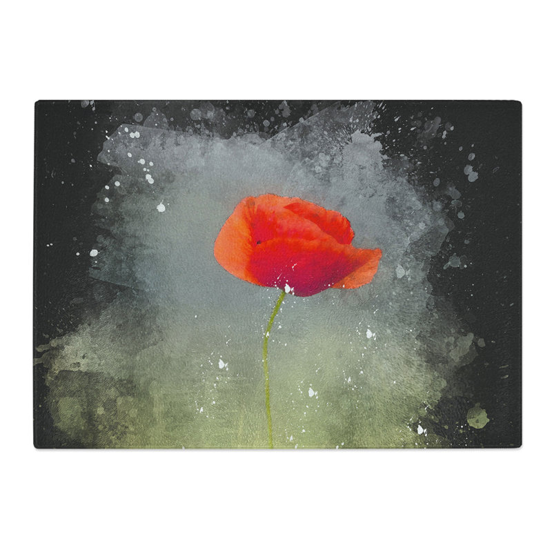 The Lone Poppy Flower Paint Splash Chopping Board, 20cm W x 28.5cm L
