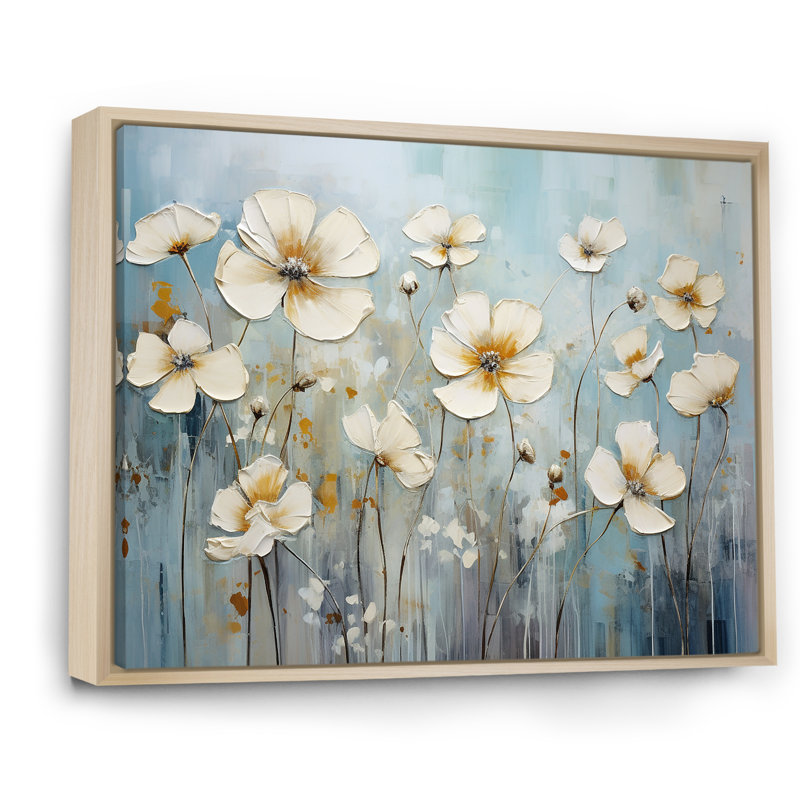 «Elegant Beige Buttercups Meadow II» sur toile, H 34 po x l 44 po, Cadre naturel flottant