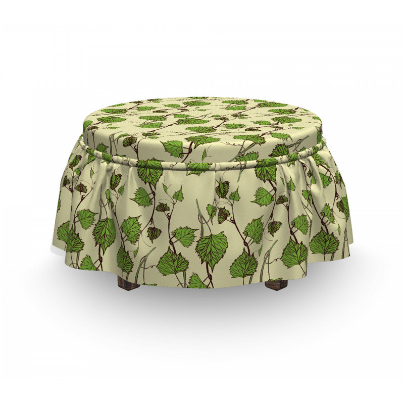 Housse pour décoratif repose-pieds, Crème feuilles de vignes / Vert lime / Brun