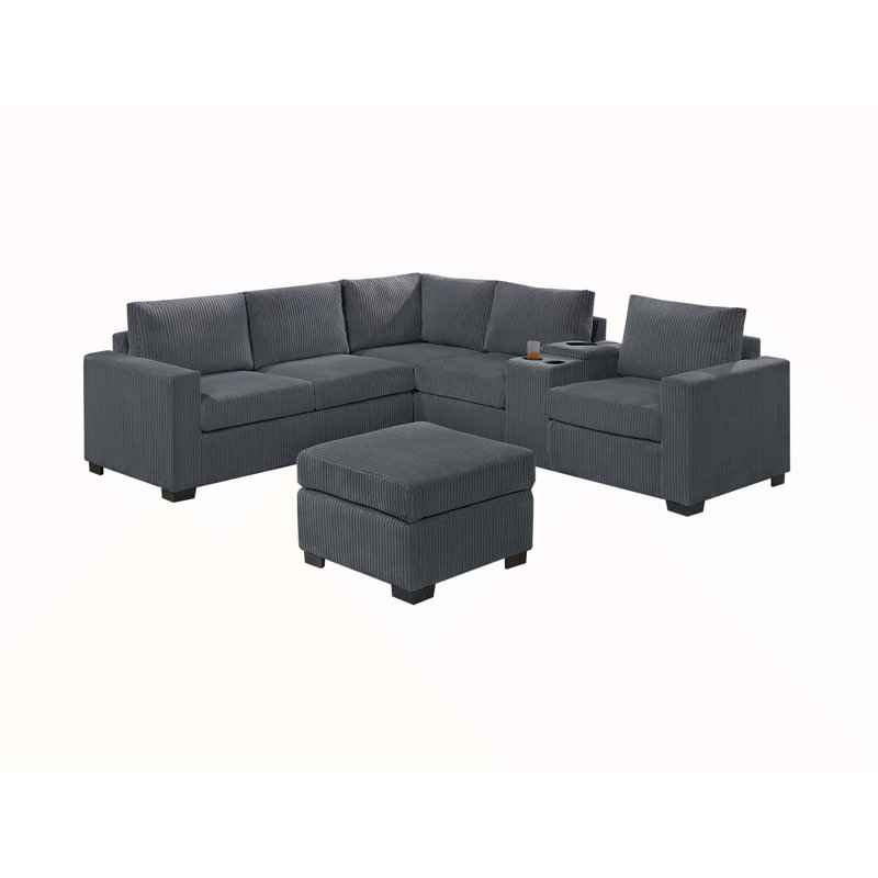 Ensemble de canapé modulaire en tissu et en tissu 4 pièces, Velours côtelé gris foncé