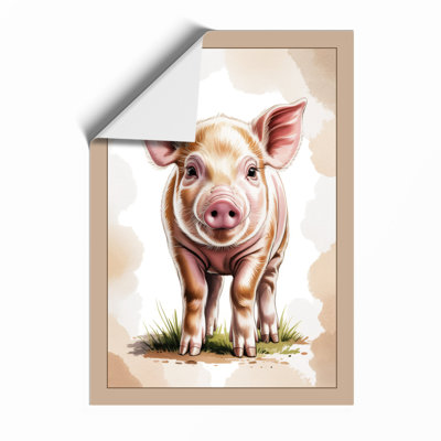 Young Pig Portrait Rustic - Framed Print