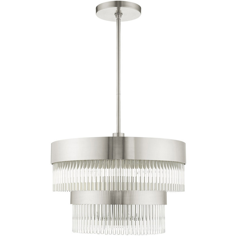 Lustre tambour 5 lumières Bamey, Nickel brossé, 24", 7