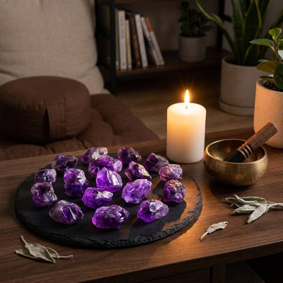  1.1 lb (500g) Natural Raw Deep Purple Amethyst Crystal Stones - Premium Grade Gemstone Meditation Decor, Zen Home Accent & Luxury Spa Decoration, Approx. 10-15 Pieces