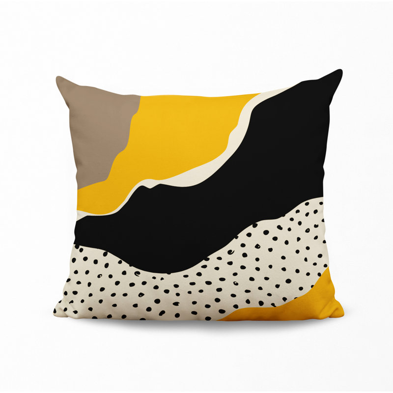 Coussin décoratif intérieur / extérieur en polyester filé Toni, Jaune / blanc cassé / beige / noir, 19 po x 19 po