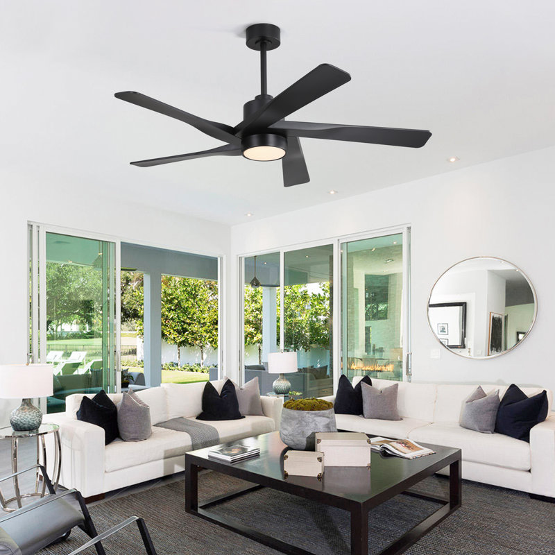 54" Matte Black Ceiling Fan with Light and Remote Control