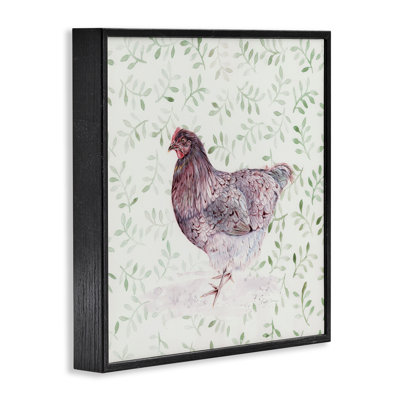 Portrait de poule sur brins de feuilles, estampe numérique, conception par Cady