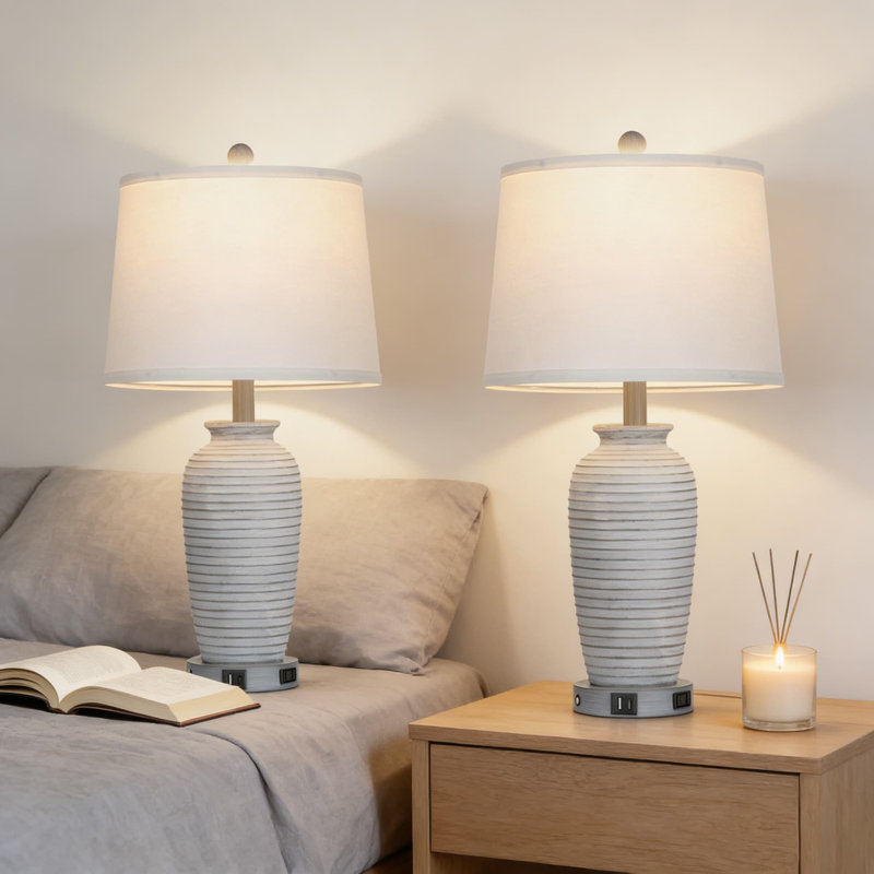 Ensemble de 2 lampes de table de ferme avec ports USB A + C et prise de courant CA, lampes de table de chevet rustiques à commande tactile à 3 voies pour la chambre à coucher et le salon (ampoules DEL incluses)