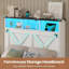 Structure de lit simple en métal de style campagnard, lit plateforme blanc avec tête de lit à DEL, station de charge et repose-pieds de rangement, lit robuste pour chambre d'ado-324744087-324743784