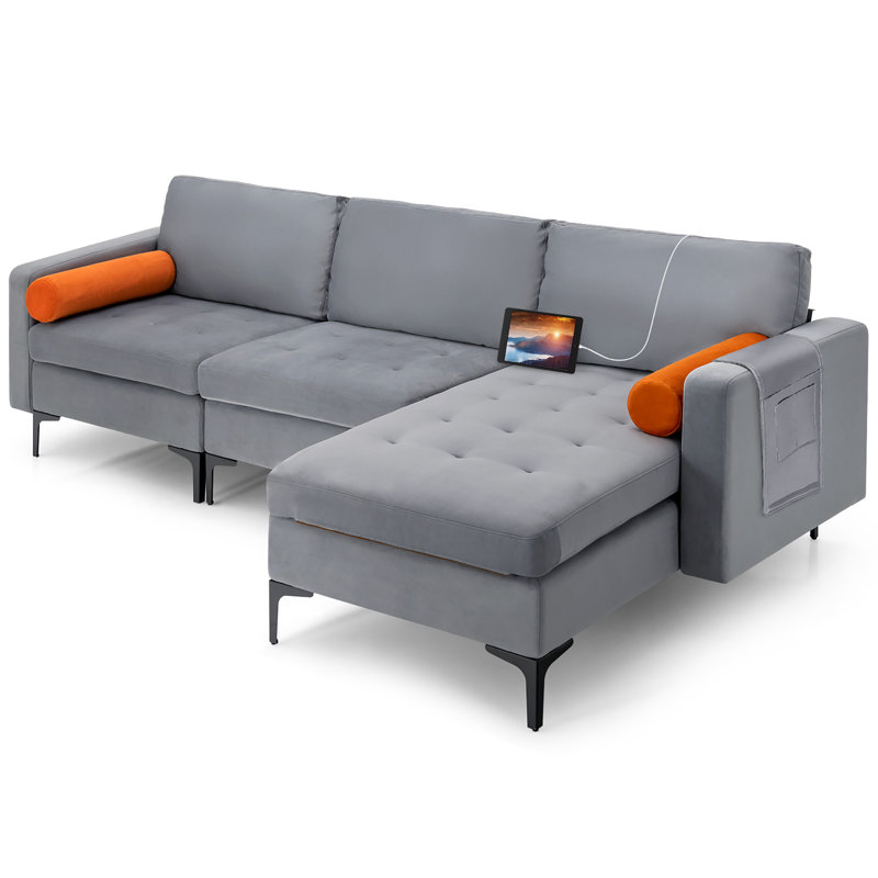 Canapé et chaise modulaire réversible en cuir véritable de 97 po de largeur Dayiana