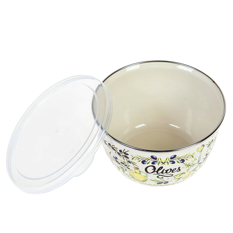 Bol en émail avec couvercle en plastique Olives - 18 cm (7,1 po), 2,4 L (2,5 pte)