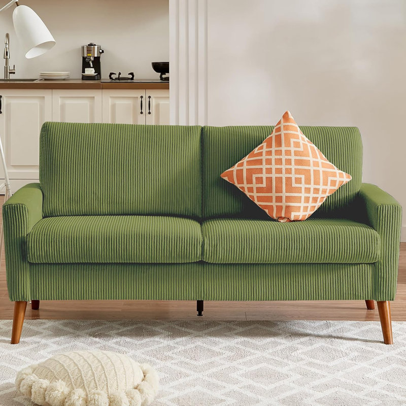 Causeuse standard rembourrée, H 35 po x l 68 po x P 30 po, Velours côtelé vert