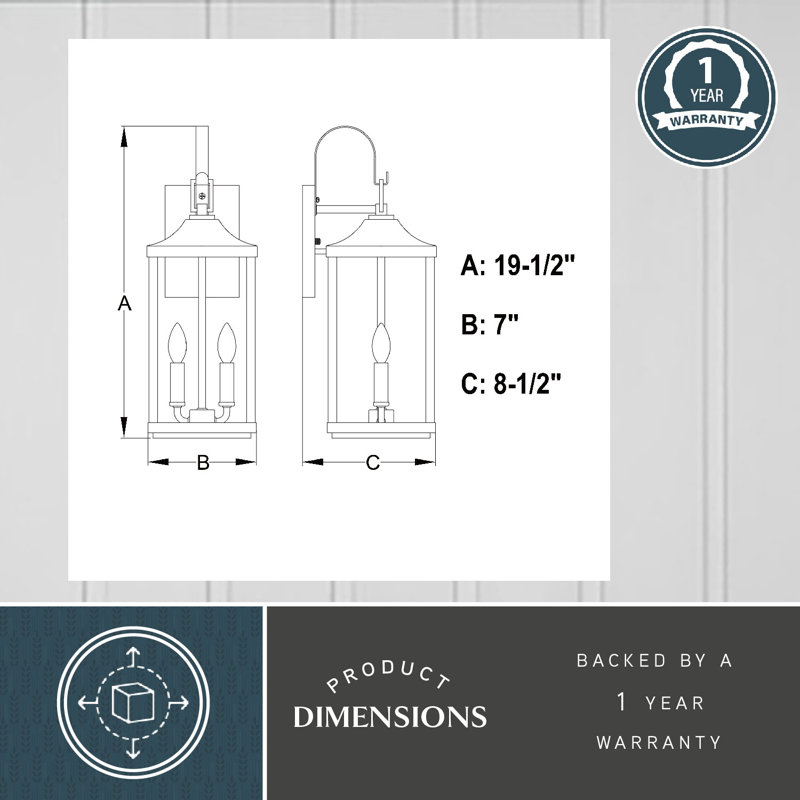 Mack 19.5 in. H 2-Light Textured Black Transitional Outdoor Wall Sconce made of Durable Metal, Clear Glass Shade, LED Compatible, Use for Exterior Porch Patio Front Door or Garage