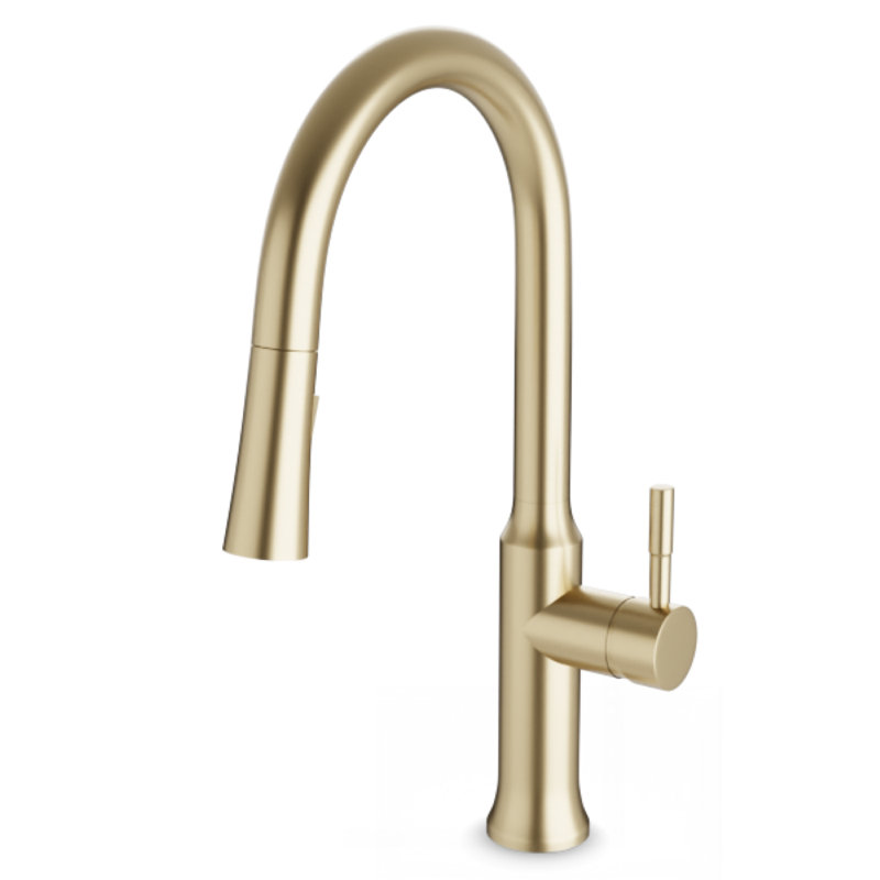 Trova Pull Down Single Handle Kitchen Faucet with Accessories, Satin Brass