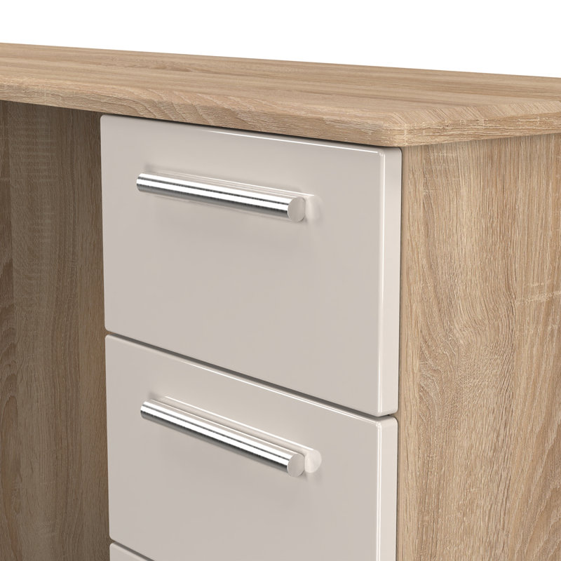 Borgeson 6 Drawer Kneehole Desk (Ready Assembled), Kashmir Gloss/Bardolino