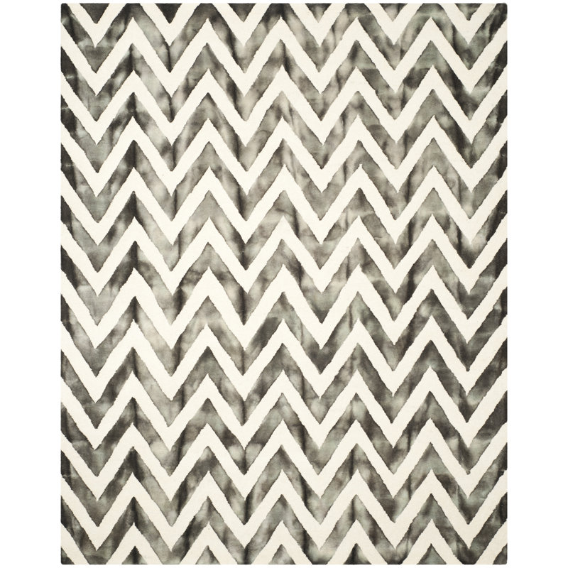 Tapis ivoire / gris anthracite en laine / coton touffeté à la main Vandangle, Rectangle 8 pi x 10 pi