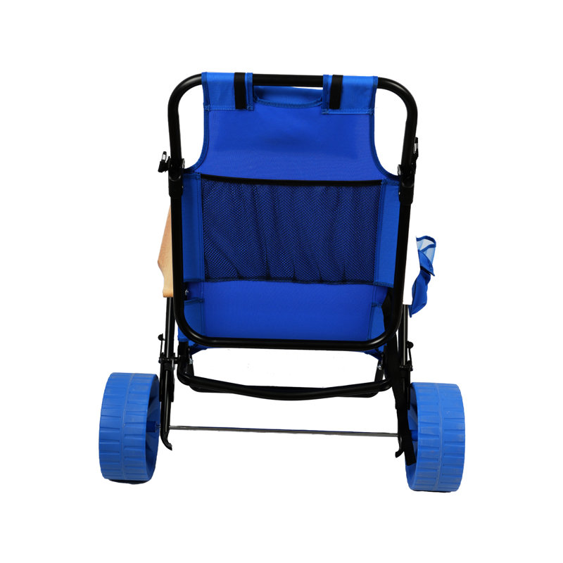 Chaise longue de plage 2 en 1 avec chariot - pour chariot de voyage extérieur, coussin amovible et poche latérale - bleu