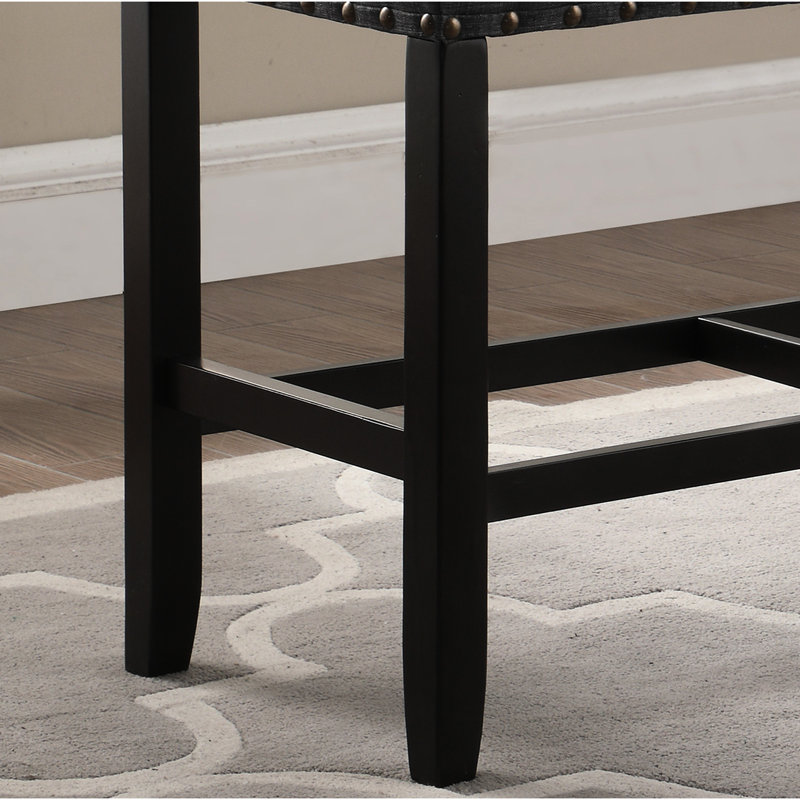 Counter Height Grey Dining Bench - Fabric, Nailhead Trim, Blend Material, Solid Hardwood, 41"W X 16.5"D 25.5"H Fabric In With Linen & Cotton Seat, Hardwood Legs,