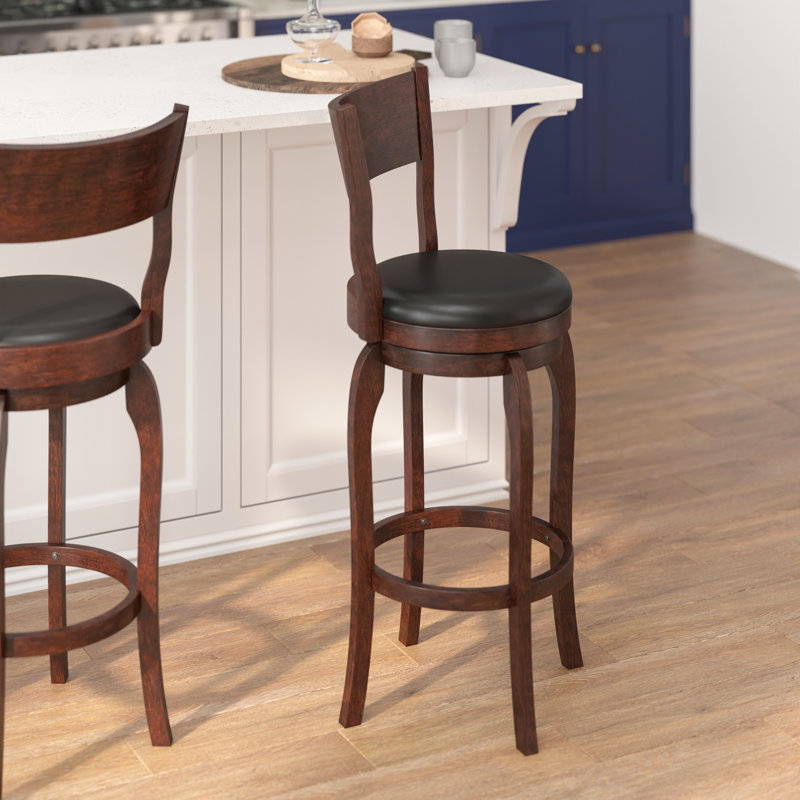 Tabouret Nichola, Similicuir noir / cadre espresso, Tabouret de bar (siège d'une hauteur de 30 po)