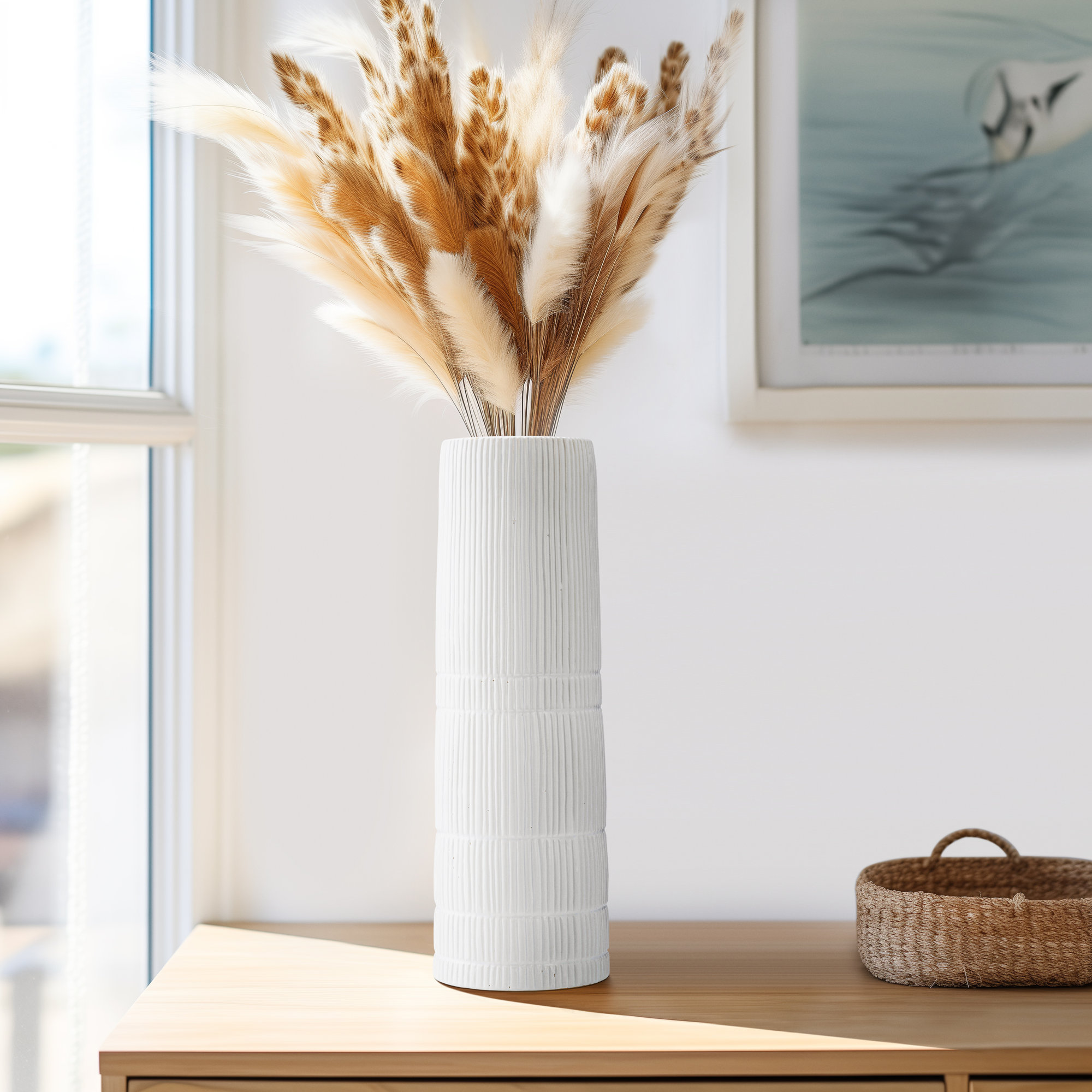 Sagebrook Home Rachael Modern Neutral Ceramic Vase, Home Decor Centerpiece, Timeless Design, 18" H x 6" W x 6" D, White