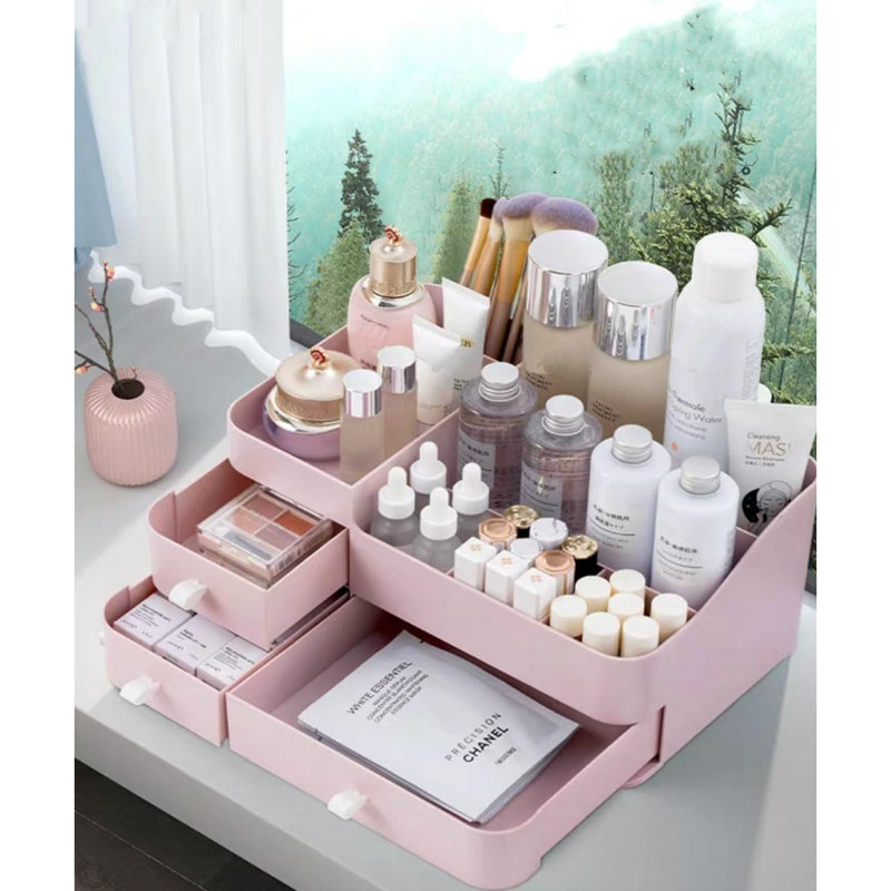 Organisateur de maquillage pour grande capacité, Rose