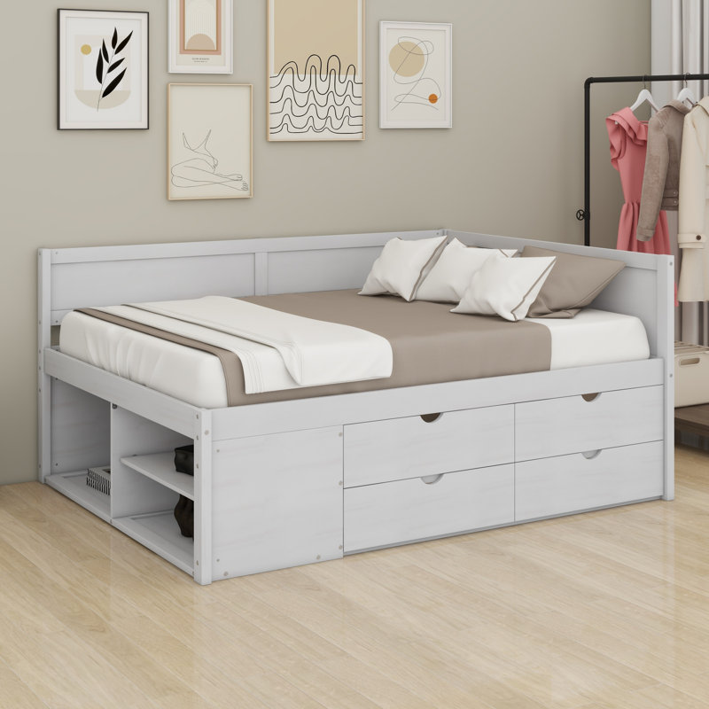 Lit de jour avec tiroirs et tablettes Kaella, Gris, Lit simple