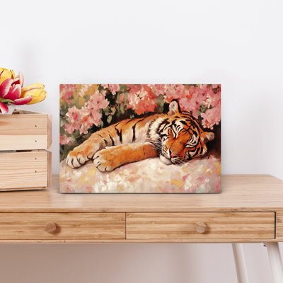 Slumbering Majesty Peaceful Serene Tranquil Cat Tiger Nature Portrait Wall Art Print 1 Piece Wrapped Canvas Wall Art