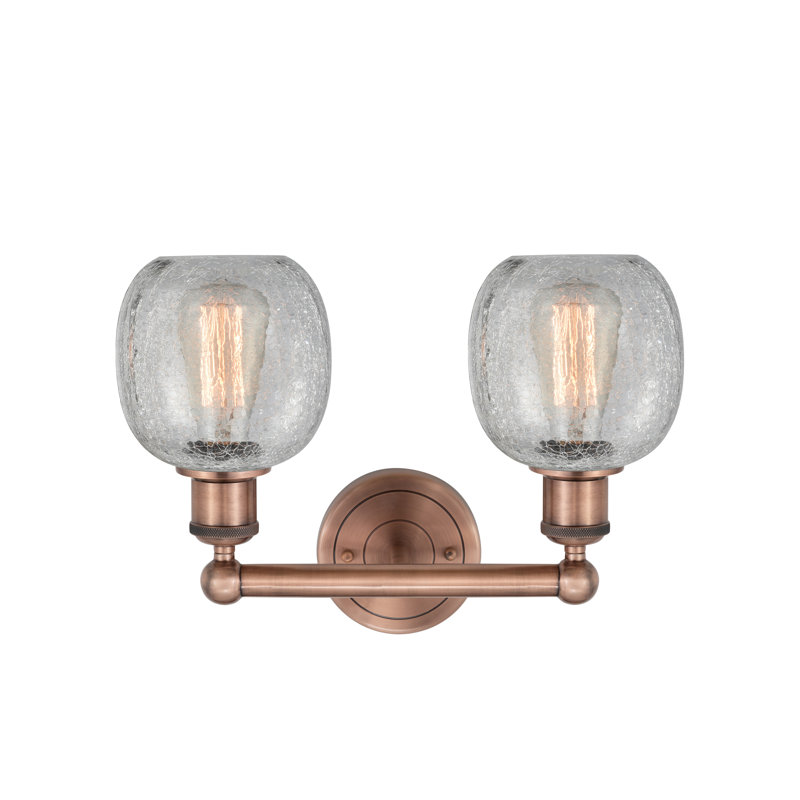 Éclairage pour meuble-lavabo à 2 lumières 15 pouces Carlucci, Transparent craquelé, Cuivre antique