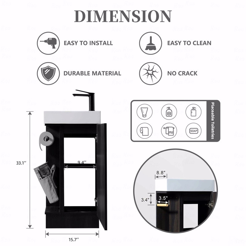 16 " Bathroom Vanity Sink Combo, Black