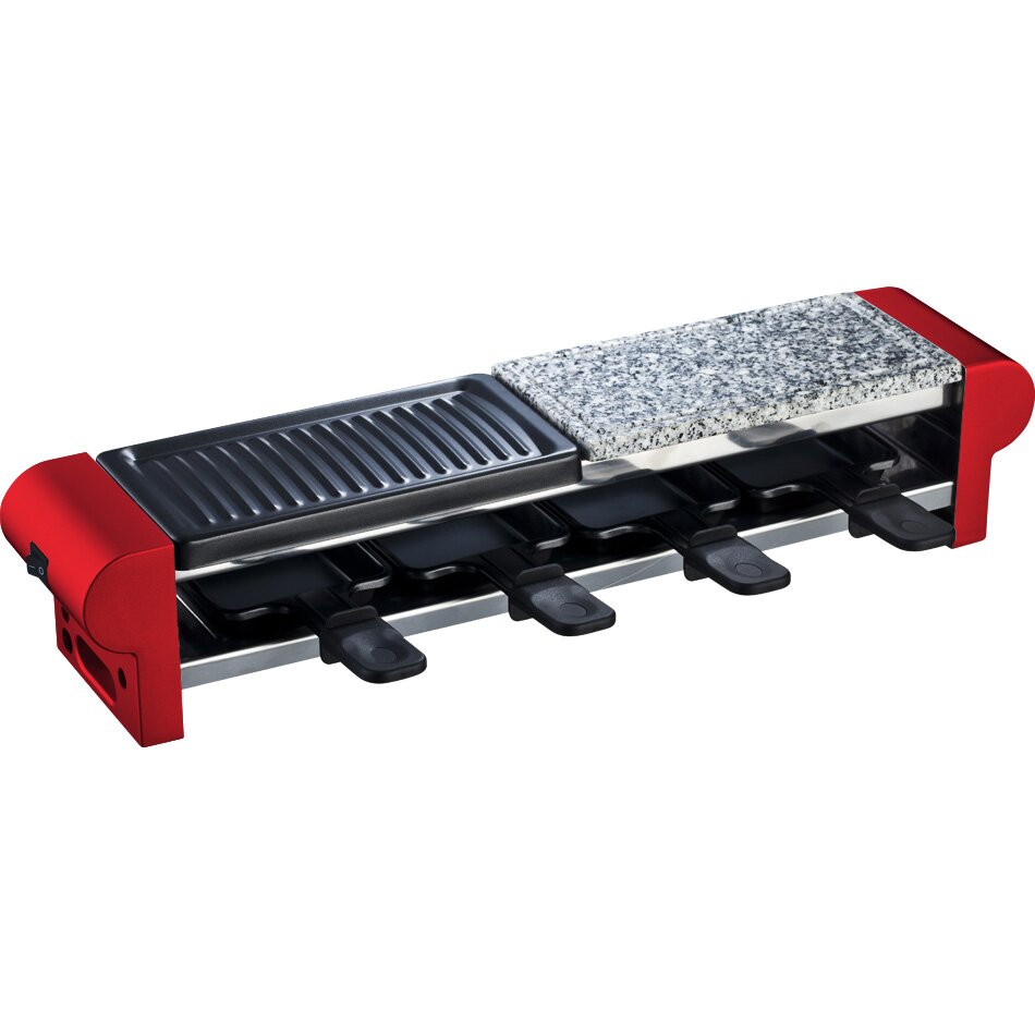 Raclette-Gerät / 4 Personen / Steingrill und Grillplatte / 600 W / rot