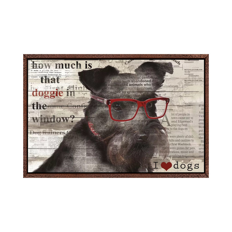 Doggie In Window by Carol Robinson - Print on Canvas, 101.6 cm H x 66.04 cm W, Classic Brown Wood Framed