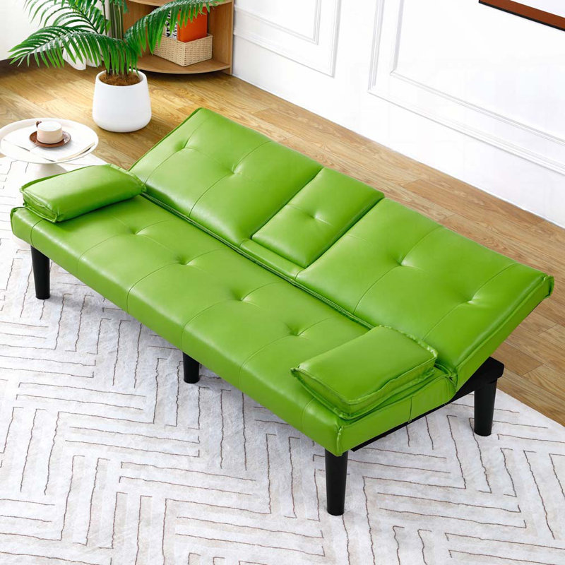 67'' Pillow Arm Sleeper Sofa With Cup Holders, Green