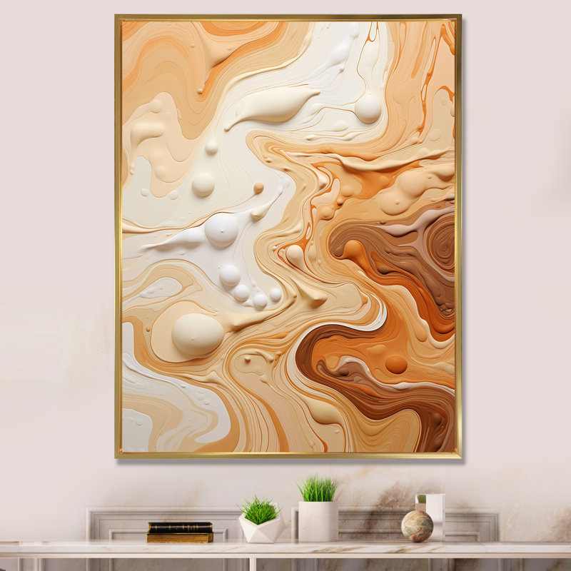 Abstrait Mirage Macchiato - Art mural abstrait, salon, Encadrement doré, H 20 po x l 12 po